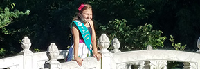 Girl Scout on Chinese Garden bridge