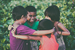 students in a huddle